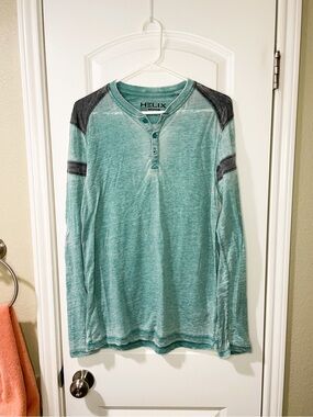 Helix Teal & Gray Burnout Long Sleeve Henley